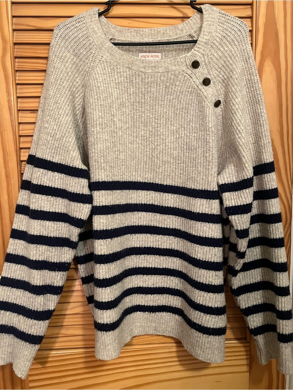 Knox Rose Cream and Navy Striped Crew Sweater with Shoulder Buttons